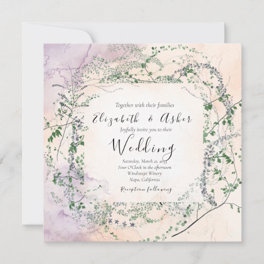 Blush Waterverf Forest Greenery Wedding Kaart (Voorkant)