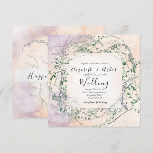 Blush Waterverf Forest Greenery Wedding Kaart