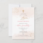 Blush Waterverf Gold Baptism + 1e verjaardag Kaart (Voorkant)