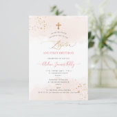Blush Waterverf Gold Baptism + 1e verjaardag Kaart (Staand voorkant)