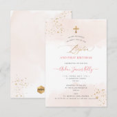 Blush Waterverf Gold Baptism + 1e verjaardag Kaart (Voorkant / Achterkant)