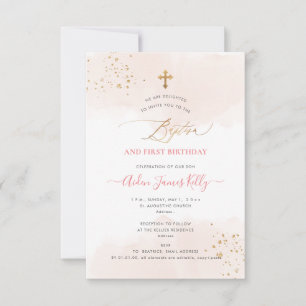 Blush Waterverf Gold Baptism + 1e verjaardag Kaart