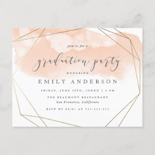 Blush Waterverf Gold Geometrische Graduation Party Uitnodiging Briefkaart