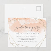 Blush Waterverf Gold Geometrische Graduation Party Uitnodiging Briefkaart (Voorkant / Achterkant)