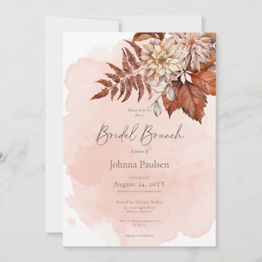 Blush Waterverf herfst moderne bruids brunch Kaart (Voorkant)
