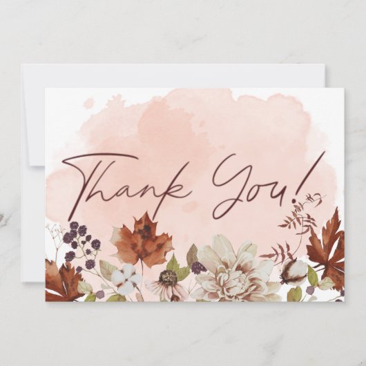 Blush Waterverf herfst moderne bruiloft Bedankkaart (Voorkant)
