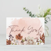 Blush Waterverf herfst moderne bruiloft Bedankkaart (Staand voorkant)