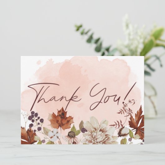 Blush Waterverf herfst moderne bruiloft Bedankkaart (Staand voorkant)