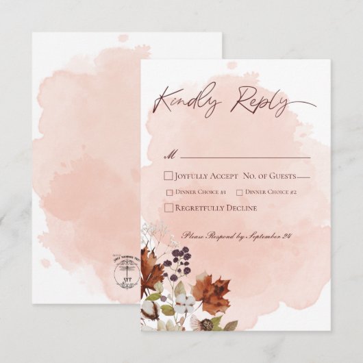 Blush Waterverf herfstmodern RSVP Kaartje (Voorkant / Achterkant)