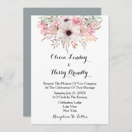 Blush Waterverf Land Floral Weddenschap Kaart