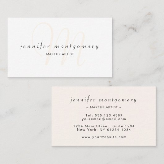 Blush Waterverf Modern Monogrammed Visitekaartje (Voorkant / Achterkant)