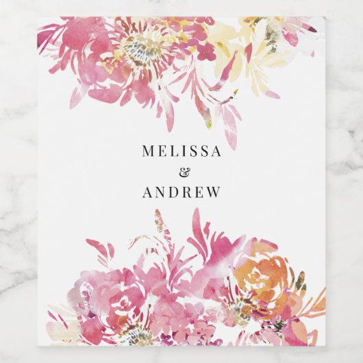 Blush Waterverf moderne bruiloft dank u Wijn Etiket (Enkel label)