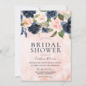 Blush Waterverf Navy Floral Vrijgezellenfeest Kaart (Voorkant)