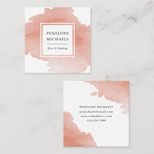 Blush Waterverf op wit Vierkante Visitekaartje (Voorkant / Achterkant)