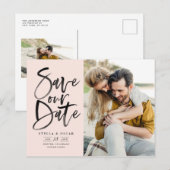 Blush Waterverf penseel kalligrafie Opslaan onze d Aankondigingskaart (Voorkant / Achterkant)