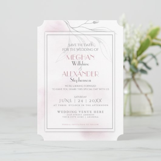 Blush Waterverf Pewter Willow Branch Save The Date (Staand voorkant)
