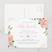 Blush Waterverf pioenen & eucalyptus Baby brunch Uitnodiging Briefkaart (Voorkant / Achterkant)