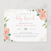 Blush Waterverf pioenen & eucalyptus Baby brunch Uitnodiging Briefkaart (Voorkant)