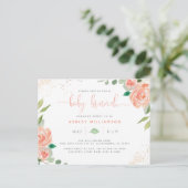 Blush Waterverf pioenen & eucalyptus Baby brunch Uitnodiging Briefkaart (Staand voorkant)