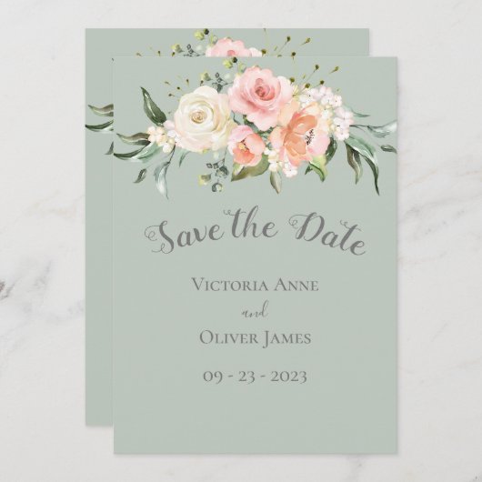 Blush Waterverf Romantic Floral Weddenschap Save t Save The Date (Voorkant / Achterkant)