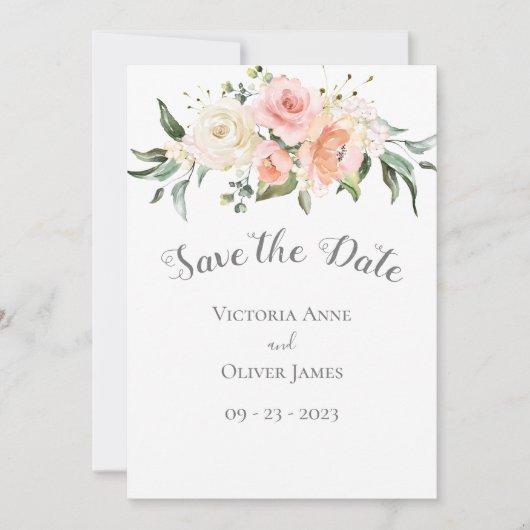 Blush Waterverf Romantic Floral Wedding Save The Date (Voorkant)