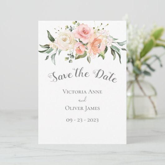 Blush Waterverf Romantic Floral Wedding Save The Date (Staand voorkant)