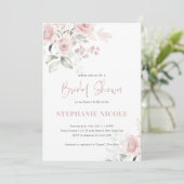 Blush Waterverf Roos Bridal Shower Invitation Kaart (Staand voorkant)