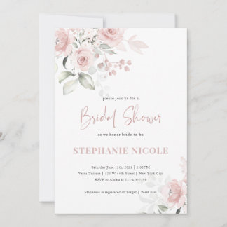 Blush Waterverf Roos Bridal Shower Invitation Kaart