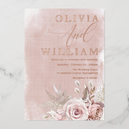 Blush Waterverf Roze gouden bruiloft Folie Uitnodiging