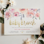 Blush Waterverf Rozen Greenery Baby Brunch Shower Uitnodiging Briefkaart<br><div class="desc">Viel de komende komst van je baby meisje met deze mooie uitnodigingen! Een stijlvol, elegant ontwerp met een bolletje van roze waterverf rozen en bladeren. Uw doucheca worden hieronder weergegeven met "baby brunch" in goudkalligrafie. Onderaan deze uitnodiging staat een faux goudglitter. Uitzicht de verbinding van het collectie op deze pagina...</div>