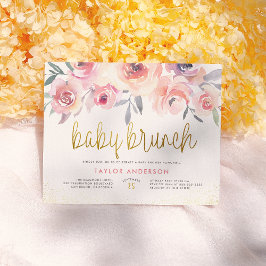 Blush Waterverf Rozen Greenery Baby Brunch Shower Uitnodiging Briefkaart