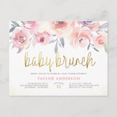 Blush Waterverf Rozen Greenery Baby Brunch Shower Uitnodiging Briefkaart (Voorkant)