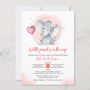 Blush Waterverf Schattige meisje olifant Baby show Kaart