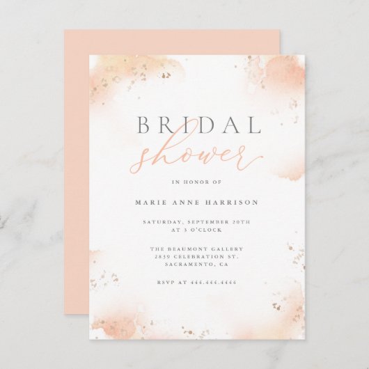 Blush Waterverf Script & Gold Dust Vrijgezellenfee Uitnodiging Briefkaart (Voorkant / Achterkant)