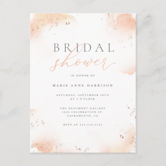 Blush Waterverf Script & Gold Dust Vrijgezellenfee Uitnodiging Briefkaart (Voorkant)