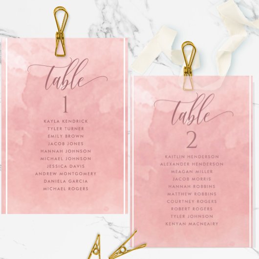 Blush Waterverf Seating Plan Kaart met gastnamen