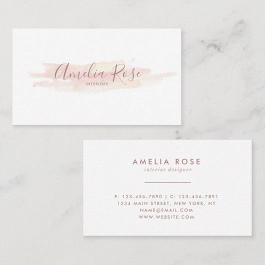 Blush Waterverf Signature Script Visitekaartje (Voorkant / Achterkant)