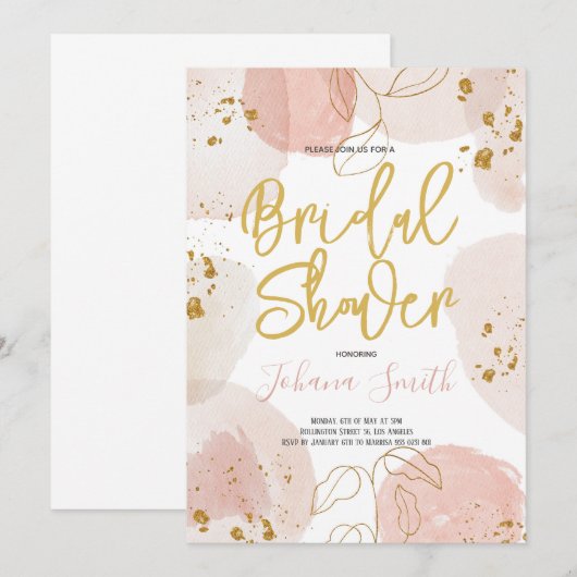 Blush Waterverf splash & Gold Dust Vrijgezellenfee Kaart (Voorkant / Achterkant)