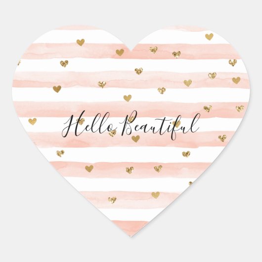 Blush Waterverf Stripes Gold Glitter Hearts   Hart Sticker (Voorkant)