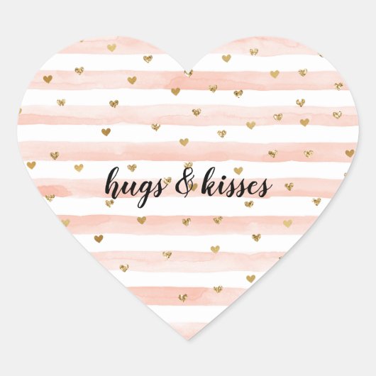 Blush Waterverf Stripes Gold Glitter Hearts Hart Sticker (Voorkant)