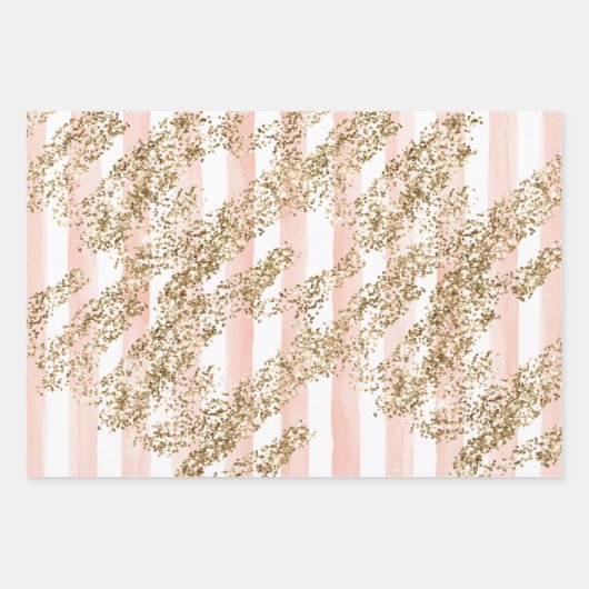 Blush Waterverf Stripes Gold Glitter Hearts Inpakpapier Vel (Voorkant 3)