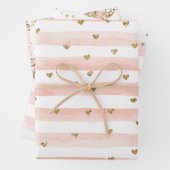 Blush Waterverf Stripes Gold Glitter Hearts Inpakpapier Vel (In situ)