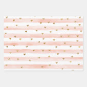 Blush Waterverf Stripes Gold Glitter Hearts Inpakpapier Vel (Voorkant)