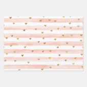 Blush Waterverf Stripes Gold Glitter Hearts Inpakpapier Vel (Voorkant)