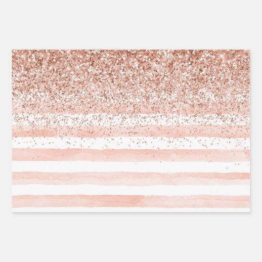 Blush Waterverf Stripes Gold Glitter Hearts Inpakpapier Vel (Voorkant 2)