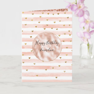 Blush Waterverf Stripes Gold Glitter Hearts Kaart