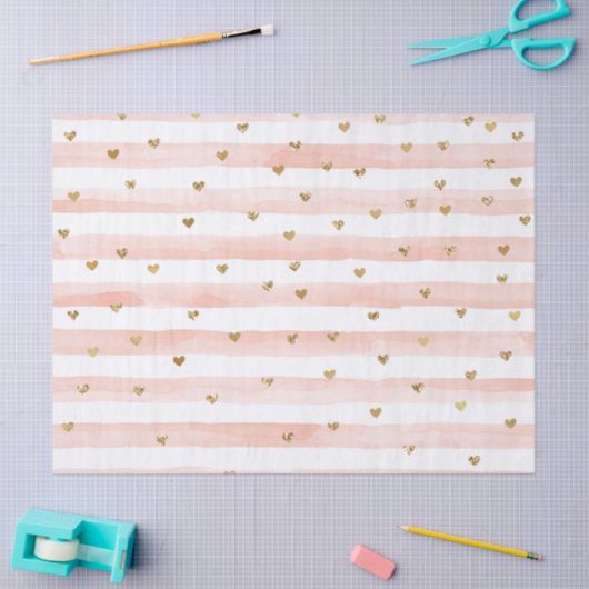 Blush Waterverf Stripes Gold Glitter Hearts Tissuepapier (Craft)