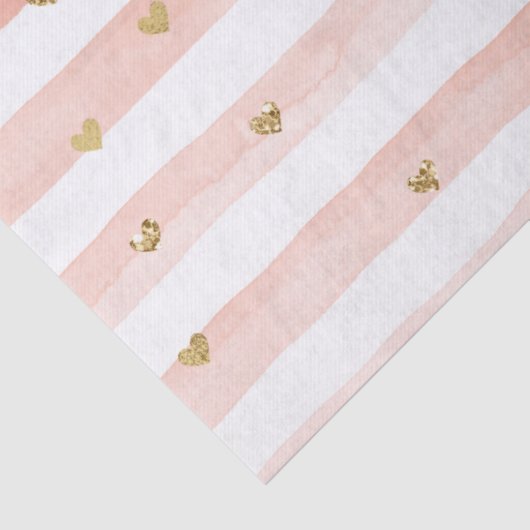 Blush Waterverf Stripes Gold Glitter Hearts Tissuepapier (Detail)