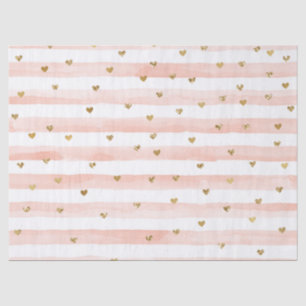 Blush Waterverf Stripes Gold Glitter Hearts Tissuepapier