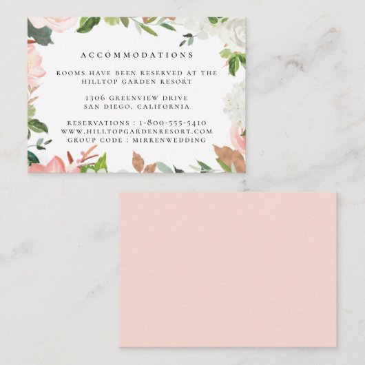 Blush Waterverf Tuin Bruiloft Accommodaties Informatiekaartje (Voorkant / Achterkant)